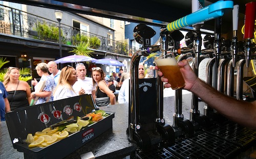 sunny spacious beer garden with outside bar at Tenby House. Pembrokeshire
